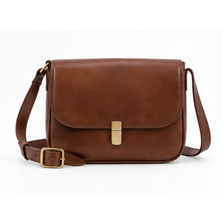 A leather crossbody bag on a plain white background, the catalog image exactly as it comes out of the store